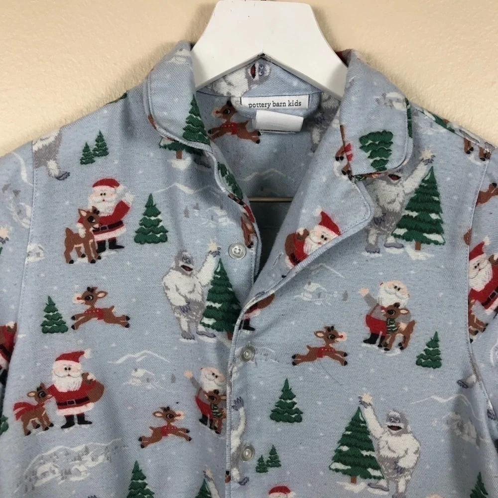 Pottery Barn Kids Rudolph Reindeer Button Pajama Top Size 8 Christmas Santa